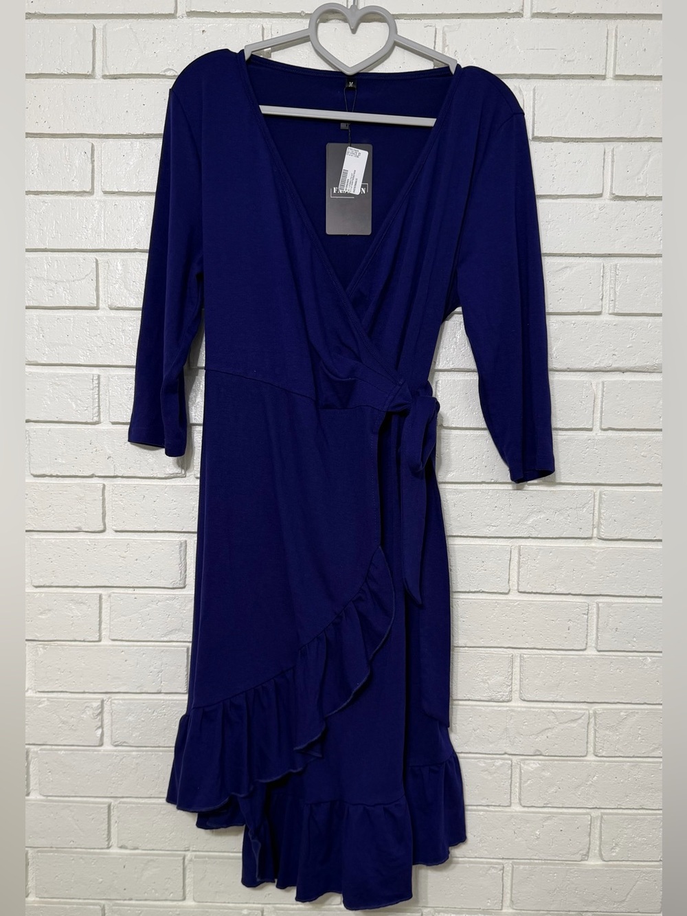 NWT Fashion Royal Blue Faux Wrap Ruffle Dress Medium 3/4 Sleeve